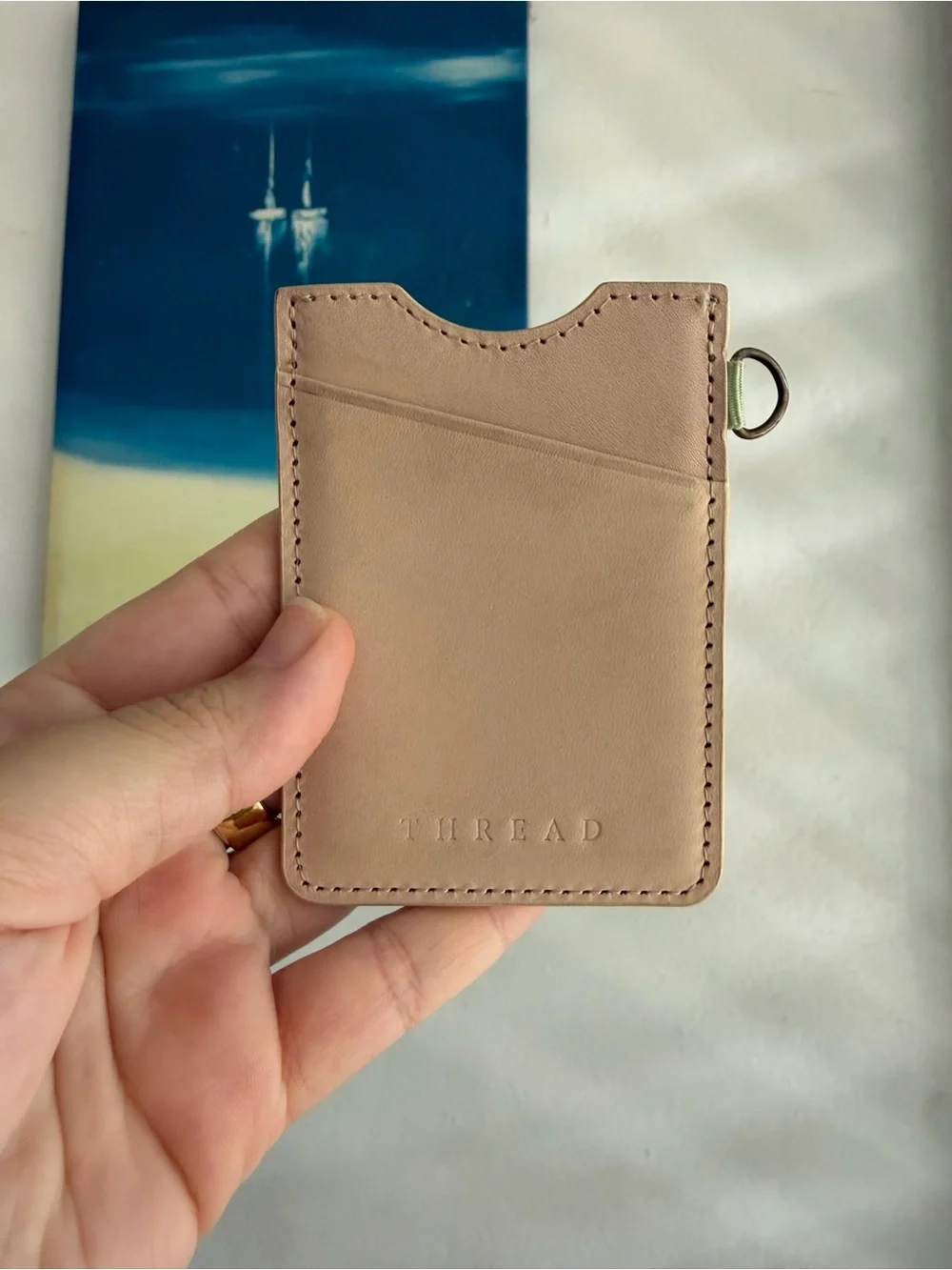 Plaid Card Holder with Key Ring - Green & Tan